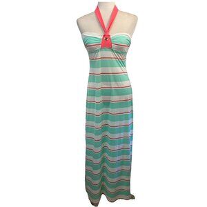 Cremieux Womens SWIMSUIT COVER MAXI DRESS Halter LONG Stripes Size Small